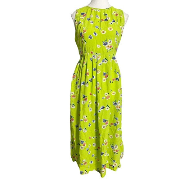 Mix Nouveau Dresses & Skirts - Mix Nouveau (New York) Vintage lime‎ green floral sleeveless midi dress